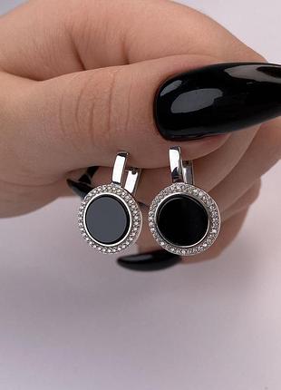 Серебряные серьги с ониксом 925 проба