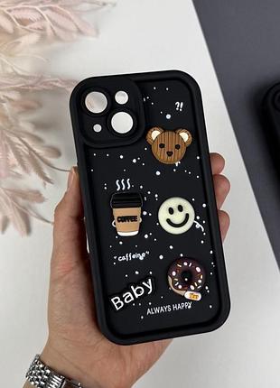 Силиконовый чехол на айфон 15 c дизайном. silicone case iphone 15 donut design черный