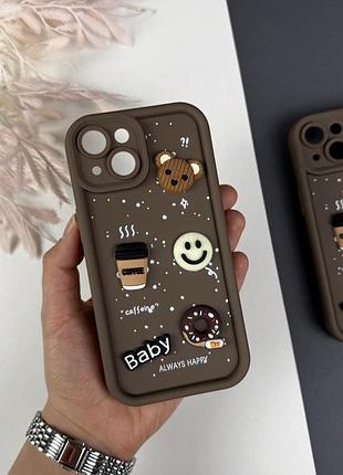 Силіконовий чохол на айфон 15 з дизайном. silicone case iphone 15 donut design коричневий