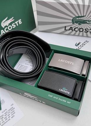 Мужской кожаный ремень с автоматической пряжкой lacoste подарочный набор для мужчины пояс и две сменные пряжки