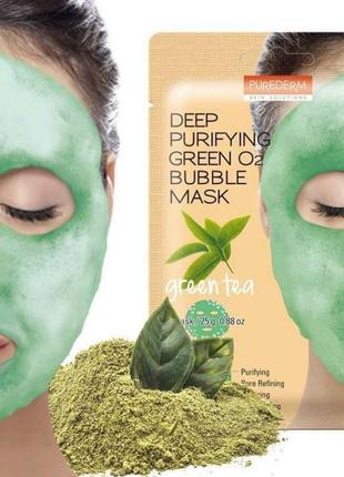 Очищающая пенящаяся маска зеленый чай purederm deep purifying green o2 bubble