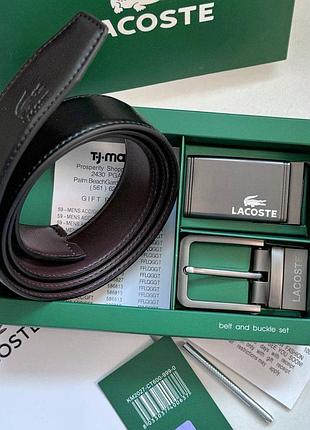 Чоловічий шкіряний двосторонній ремінь і дві пряжки lacoste брендовий пояс джинсовий з тисненнями прошитий