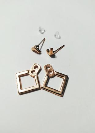Серьги джекеты, геометрические серьги ромбы золотые 6