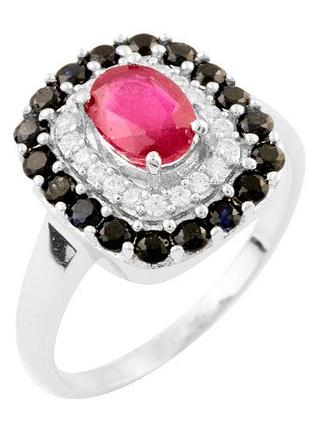 Серебряное кольцо высокогокачества с натуральным рубином 2.313ct, сапфиром, вес изделия 3,66 гр (1634073) 17.5 размер