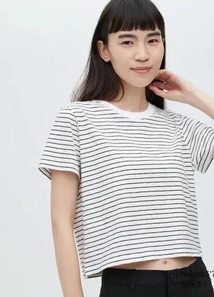 Укороченная женская футболка в полоску от uniqlo