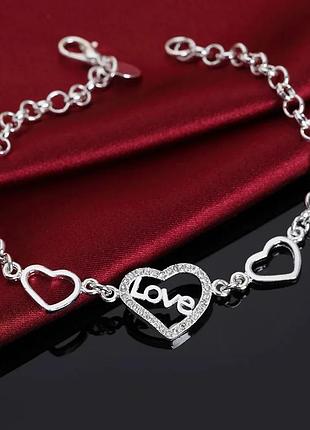 Жіночий браслет love серце із серцями стерл. ср. тіффані tiffany