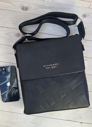 Шкіряна чорна чоловіча сумка burberry