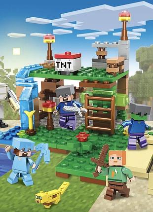 Конструктор майнкрафт 231 деталей+персонажи, набор minecraft my world битва у водопада sj82007