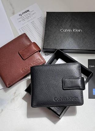 Мужской кожаный кошелек calvin klein коричневый