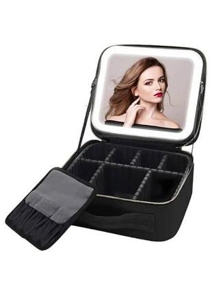 Косметичка-органайзер кожаная с зеркалом led подсветка cosmetic club черная top shop ua_