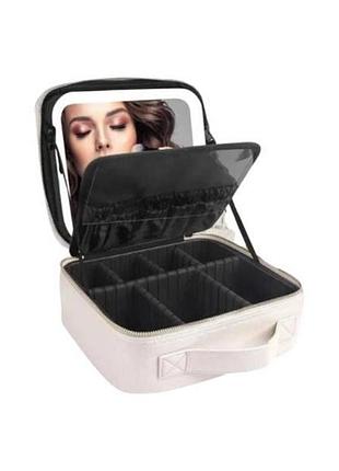 Косметичка-органайзер кожаная с зеркалом led подсветка cosmetic club белая top shop ua_