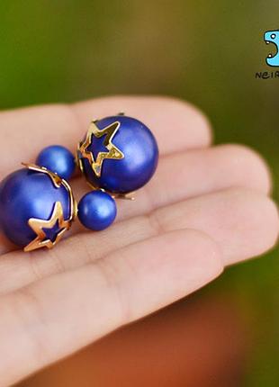 Сережки "mise en dior". золоті зірки. колір нічне небо. sale