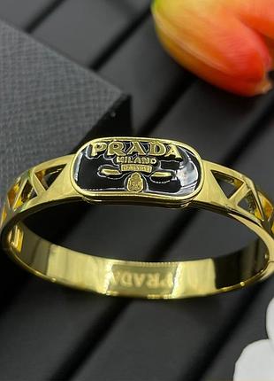 Браслет prada black geometry gold — люкс якість, латунь із позолотою, розмір на руку 18-19 см
