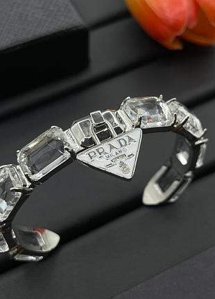 Браслет prada iconic crystals silver — люкс якість, латунь із родієвим покриттям