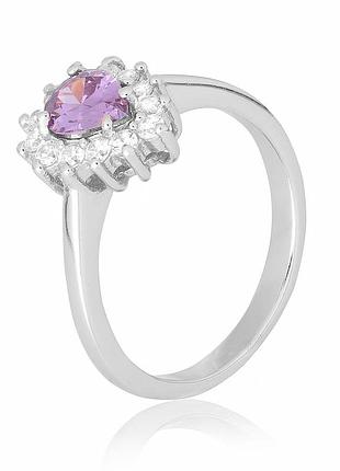 Серебряное кольцо с сиреневыми фианитами, размер 16,0, вес: 2.8 г