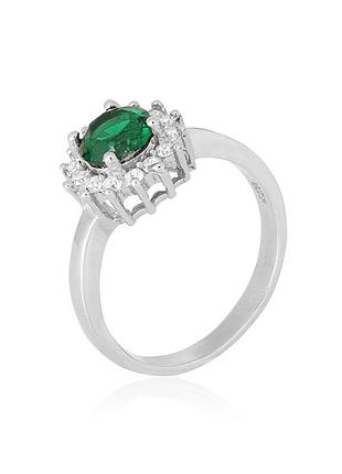 Серебряное кольцо с изумрудными фианитами, размер 16,0, вес: 2.9 г
