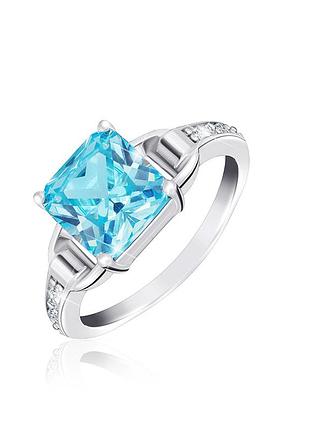 Серебряное кольцо покрытое родием с фианитами, размер 16,0, вес: 3.9 г