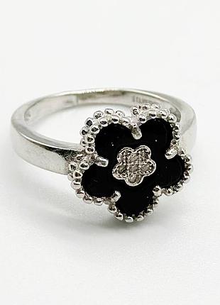 Срібна каблучка в стилі "van cleef та arpels" зі вставкою фіаніт/онікс, розмір 15,5, вага: 3.1 г