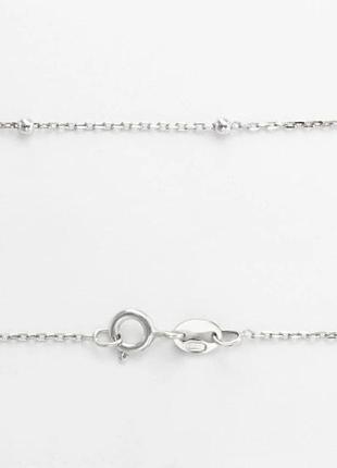 Серебряная цепочка якорь с бусинами, размер 40 см x 0,1 см, вес: 1.4 г