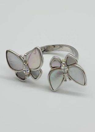 Срібна каблучка в стилі "van cleef та arpels" зі вставкою фіаніт/перламутр, розмір 16,0, вага: 3.6 г