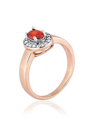 Серебряное кольцо в позолоте с красными фианитами, размер 17,0, вес: 2.8 г