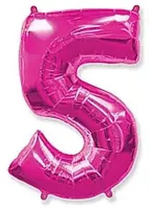 Фольгированная цифра “5” — фуксия, 40" (100 см), flexmetal