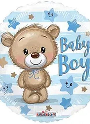 Ффольгированный шар круг 18" baby boy – мишка на голубом фоне 🐻💙