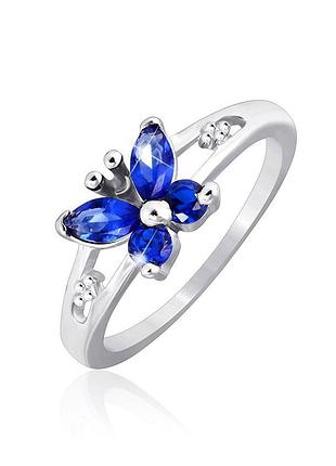 Серебряное кольцо с синими фианитами, размер 17,8, вес: 1.8 г