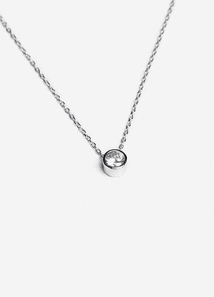 Серебряное колье с фианитом минималистическое, размер 48 см x 0,1 см, вес: 2.2 г