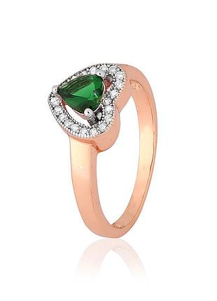 Серебряное кольцо с зеленым фианитом сердце, размер 17,0, вес: 3.0 г
