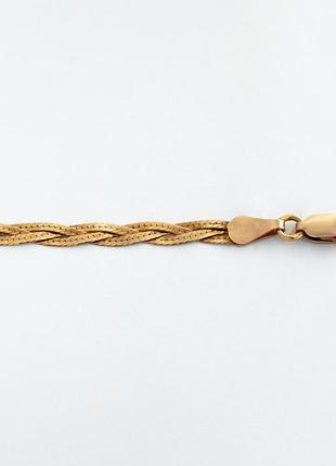 Серебряный браслет в позолоте, коса (819а), размер 19 см x 0,5 см, вес: 4.4 г