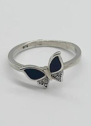 Срібна каблучка в стилі "van cleef та arpels" зі вставкою фіаніт/онікс, розмір 17,4, вага: 2.2 г