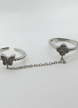 Срібна каблучка в стилі "van cleef та arpels" з фіанітами, розмір 17,5, вага: 3.4 г