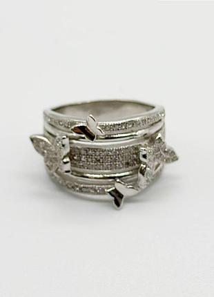 Серебряное кольцо в стиле "van cleef и arpels" с фианитами, размер 17,5, вес: 7.8 г
