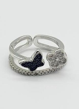 Срібна каблучка в стилі "van cleef та arpels" з фіанітами, розмір 15,5, вага: 2.9 г