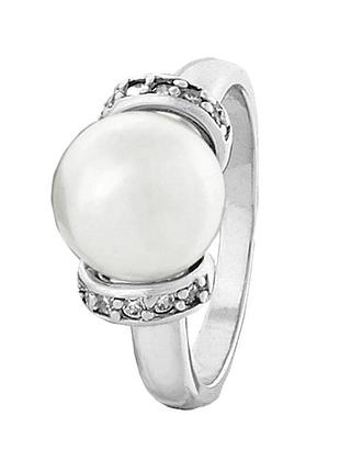 Серебряное кольцо со вставкой фианит/sea shell pearl, размер 15,5, вес: 3.6 г