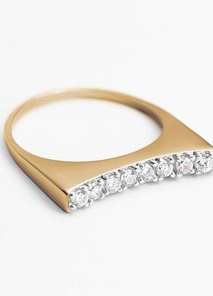 Серебряное кольцо позолоченное с фианитом, размер 18,5, вес: 2.4 г