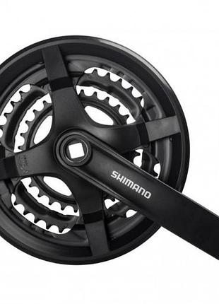 Шатун shimano fc-ty301, tourney, 170mm, звезды 42/34/24t, с защитой черный