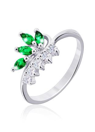 Серебряное кольцо с изумрудными фианитами, размер 18,5, вес: 1.6 г
