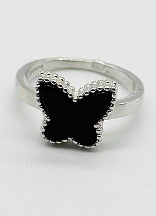 Срібна каблучка в стилі "van cleef та arpels" з оніксом, розмір 17,0, вага: 3.0 г