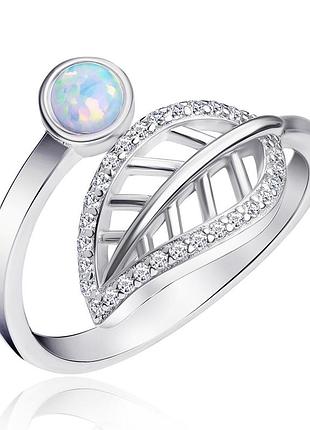 Срібна каблучка з фіанітами і опалом, розмір 17,5, вага: 2.9 г