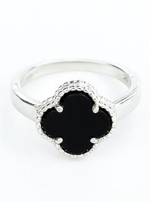 Срібна каблучка в стилі "van cleef та arpels" з оніксом, розмір 19,0, вага: 3.3 г