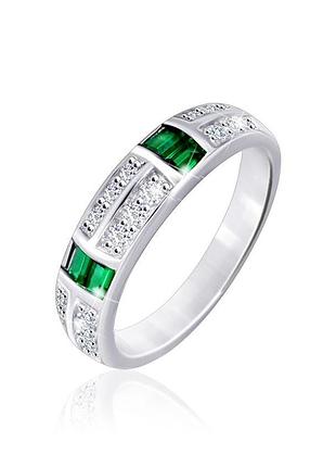 Серебряное кольцо с изумрудными фианитами, размер 19,5, вес: 3.5 г
