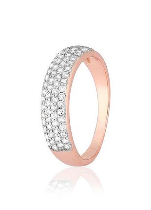 Серебряное кольцо в позолоте с фианитами, размер 18,0, вес: 2.5 г