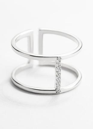 Серебряное кольцо ярусное геометрия дорожки, размер 17,0, вес: 2.5 г