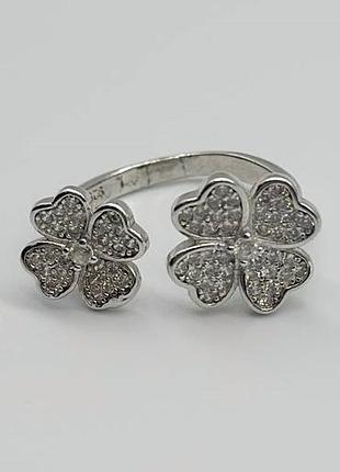 Серебряное кольцо в стиле "van cleef и arpels" с фианитами, размер 17,5, вес: 3.2 г