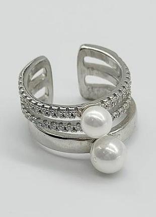 Серебряное кольцо со вставкой фианит/sea shell pearl, размер 16,0, вес: 5.1 г