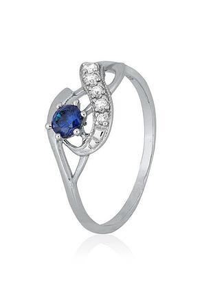 Серебряное кольцо с голубыми фианитами, размер 18,5, вес: 1.6 г