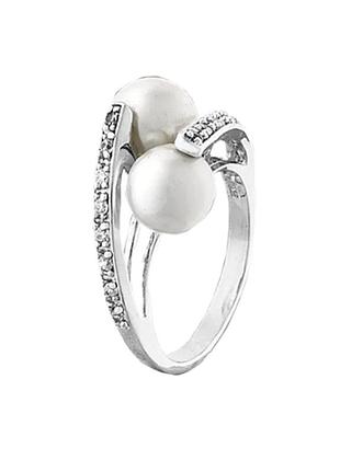 Серебряное кольцо со вставкой sea shell pearl/фианит, размер 16,5, вес: 5.6 г