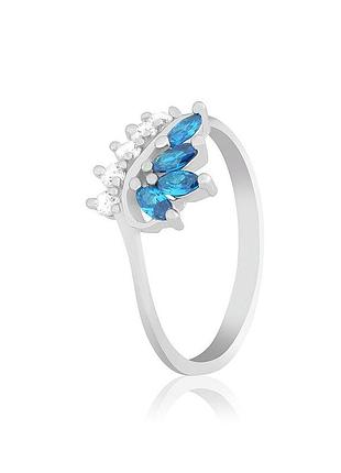 Серебряное кольцо с голубыми фианитами, размер 17,5, вес: 1.7 г